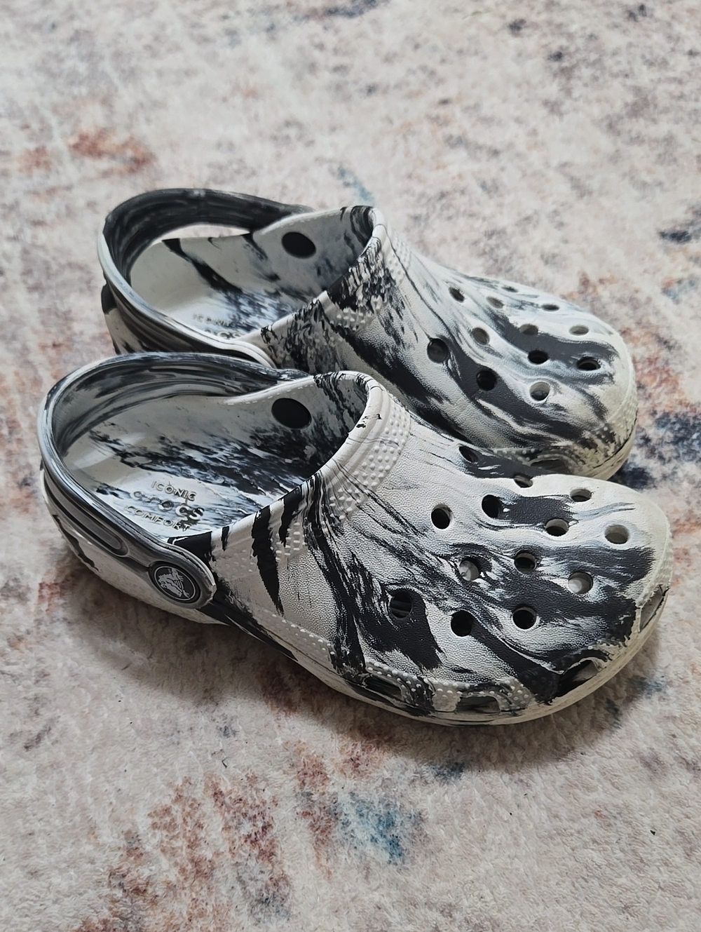 Black/white Marbled Crocs